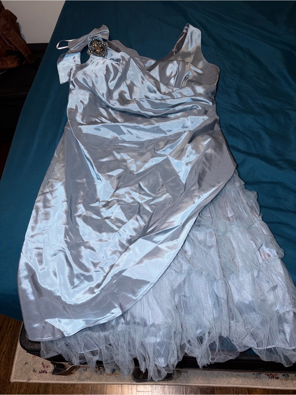 Silvery Blue Tulle Cocktail Dress